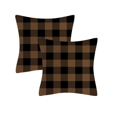 AHAHM Black and Brown Buffalo Check Plaid Throw Pillows Farmhouse Decorative Throw Pillow Case Indoor Outdoor Cushion Cover Line Pillowcase for Couch Living Room Bedroom 20 x 20 Inch Set of 2