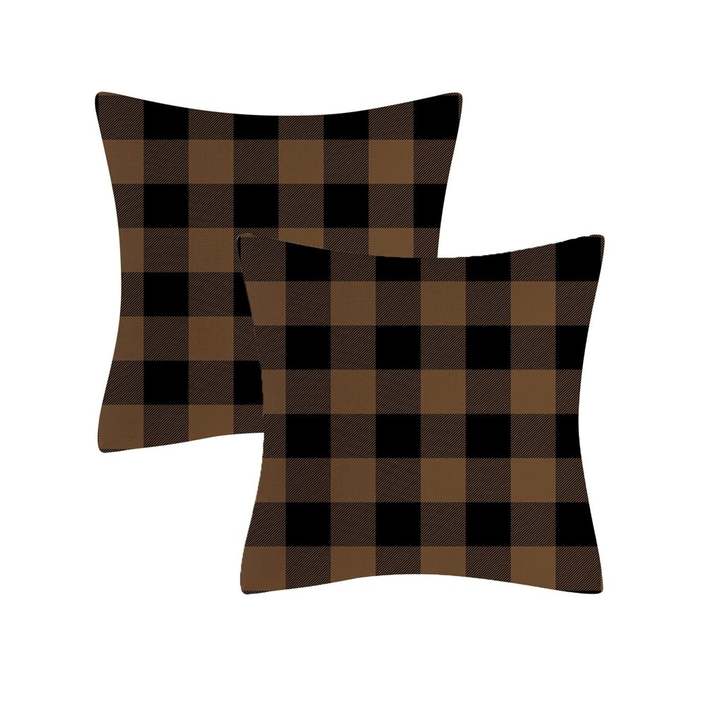 AHAHM Black and Brown Buffalo Check Plaid Throw Pillows Farmhouse Decorative Throw Pillow Case Indoor Outdoor Cushion Cover Line Pillowcase for Couch Living Room Bedroom 20 x 20 Inch Set of 2
