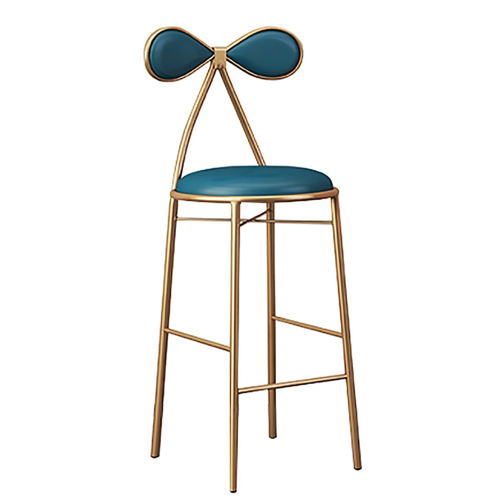 QQXX Butterfly Bow Vanity Chair,Counter Height Bar Stool with Back and Footrest,Cute Vanity Stool Dining Chair,Comfy Leather Chair for Makeup Room,Girls and Ladies(17.7 inch seat Height, Blue)