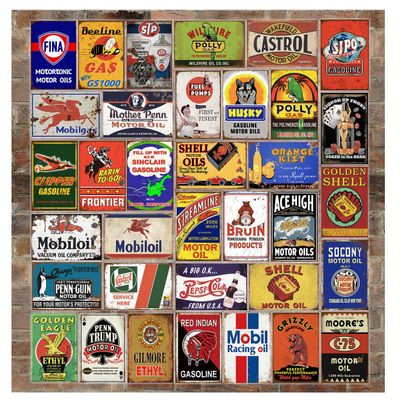 35 Pieces Reproduced Vintage Tin Signs, Gas Oil Retro Advert Antique Metal Signs for Garage Man Cave Bar Kitchen, Nostalgic Car Decor.8x12 Inch (35pcs gas oil 2)