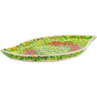 Polmedia Polish Pottery Platter 18-inch UNIKAT - Wild Peonies Pattern Handmade in Boleslawiec Poland + Certificate of Authenticity
