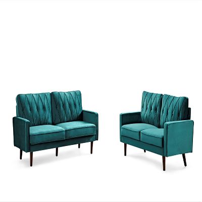 Container Furniture Direct Modern Style Tufted Velvet Couches for Living Room with Soft Fabric Upholstery and Solid Wood Frame, 2 Piece Sofa and Loveseat Set, Green