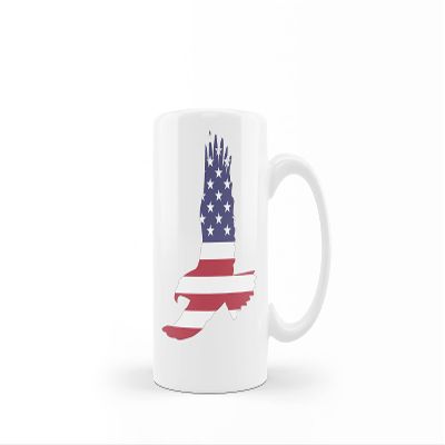 American Bald Eagle Coffee Mug- USA Flag Coffee Mug - 12 OZ Coffee Mugs - Porcelain Coffee Mug - American Flag, Proud U.S. Citizen Gift