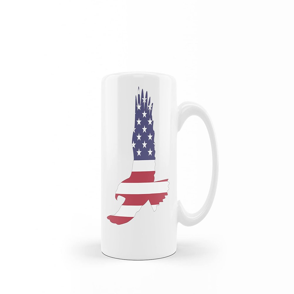 American Bald Eagle Coffee Mug- USA Flag Coffee Mug - 12 OZ Coffee Mugs - Porcelain Coffee Mug - American Flag, Proud U.S. Citizen Gift