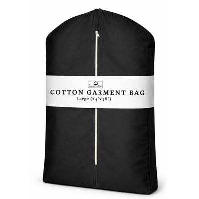 Forever Cotton Premium 100% Cotton Garment Bags 48" Black Canvas Suit Cover with YKK Zipper Breathable, Dust-Proof Storage for Suits, Coats, Dresses, Jackets & Travel/Closet Use