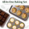 Goodful All-In-One Nonstick Bakeware Set, Stackable and Space Saving Design includes Round and Square Pans, Muffin Pans, Cookie Sheet and Roaster, Dishwasher Safe, 8-Piece, Terracotta view 4