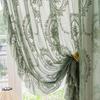 ZZC Lace Sheer Curtains with Scallop Ruffle Edge for Living Room Farmhouse 84 Inch Long Rustic Vintage Floral Embroidered Voile Panels Rod Pocket Window Treatment Set 2 Panels, Green, W52 x L84 Inch view 1
