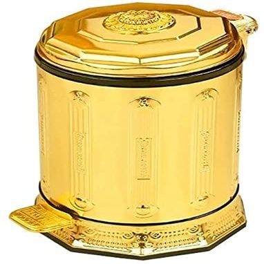Trash Can Decorative Waste Basket Garbage can Golden Garbage can Retro Pattern Decorative Garbage can Large Living Room Pedal bin Bedroom Bathroom Waterproof Garbage can Garbage can ( Color : 6l-gold