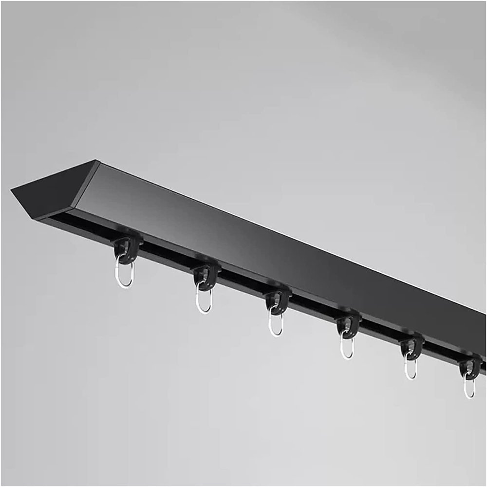 Ceiling Curtain Track, Sliding Door 6 8 10 12 14 16 18 20 24 26 Ft Long Room Divider Curtain Rail Rod, V-Shape Commercial Sliding Curtain Track System for Porch Living Room Hospital ( Color : Black ,