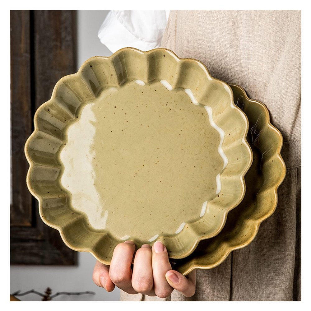 2 Pcs Kitchen Dinnerware Set, 9 Lace Dinner Plates, Stoneware Deep Dish, Big Plate Vintage Cutlery Family Party Serving Plates