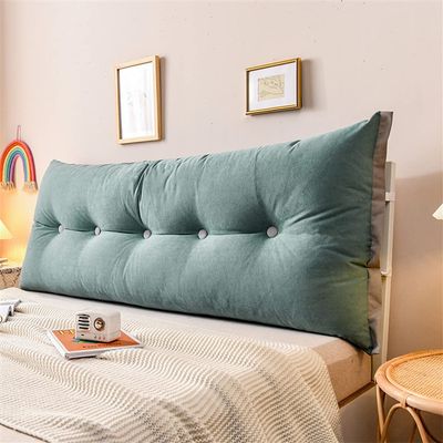 Headboard Pillow Full Size Bed Cushion with Straps and Double Metal Zipper Large Headboard Sitting Up Pillow for Watching TV, Gaming or GERD,Green,120x55cm
