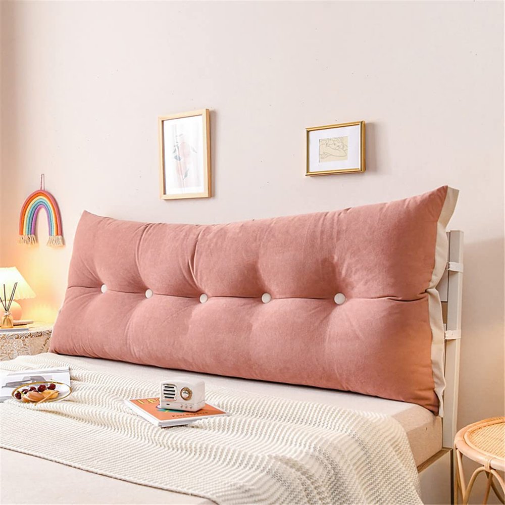 Headboard Pillow Full Size Bed Cushion with Straps and Double Metal Zipper Large Headboard Sitting Up Pillow for Watching TV, Gaming or GERD,Pink,120x55cm