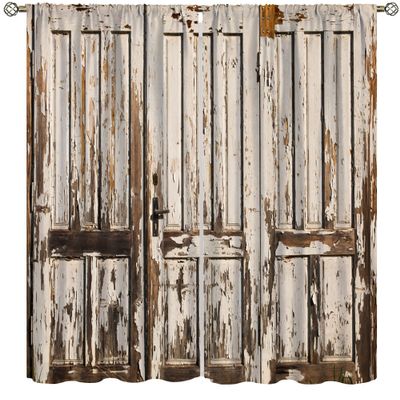 Rustic Barn Door Curtains, Old Wood Panel Farmhouse Rustic Vintage Living Room Bedroom Kitchen Curtains 42x45 Inch