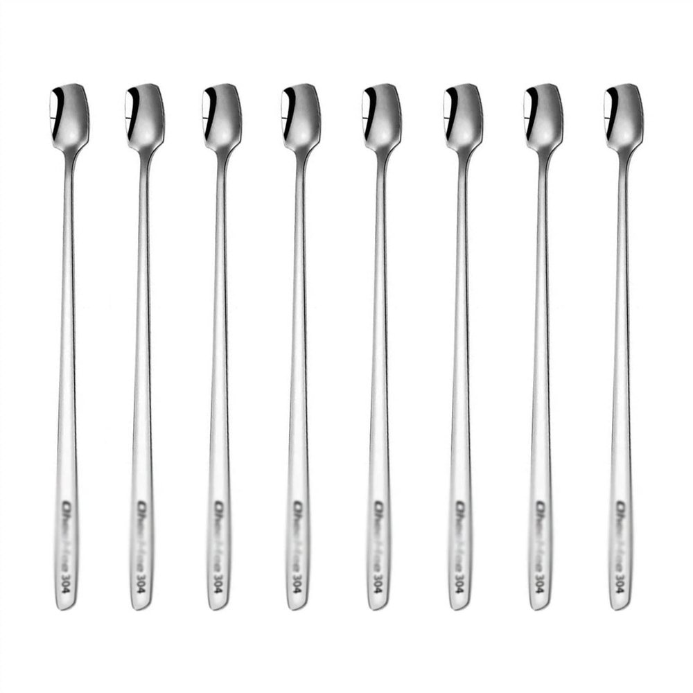 Soup Spoons 304 Stainless Steel Stirring Spoon Coffee Spoon Seasoning Small Spoon Square Dessert Honey Spoon, 8 Pieces Dinner Spoon Table Spoon (Color : 1)