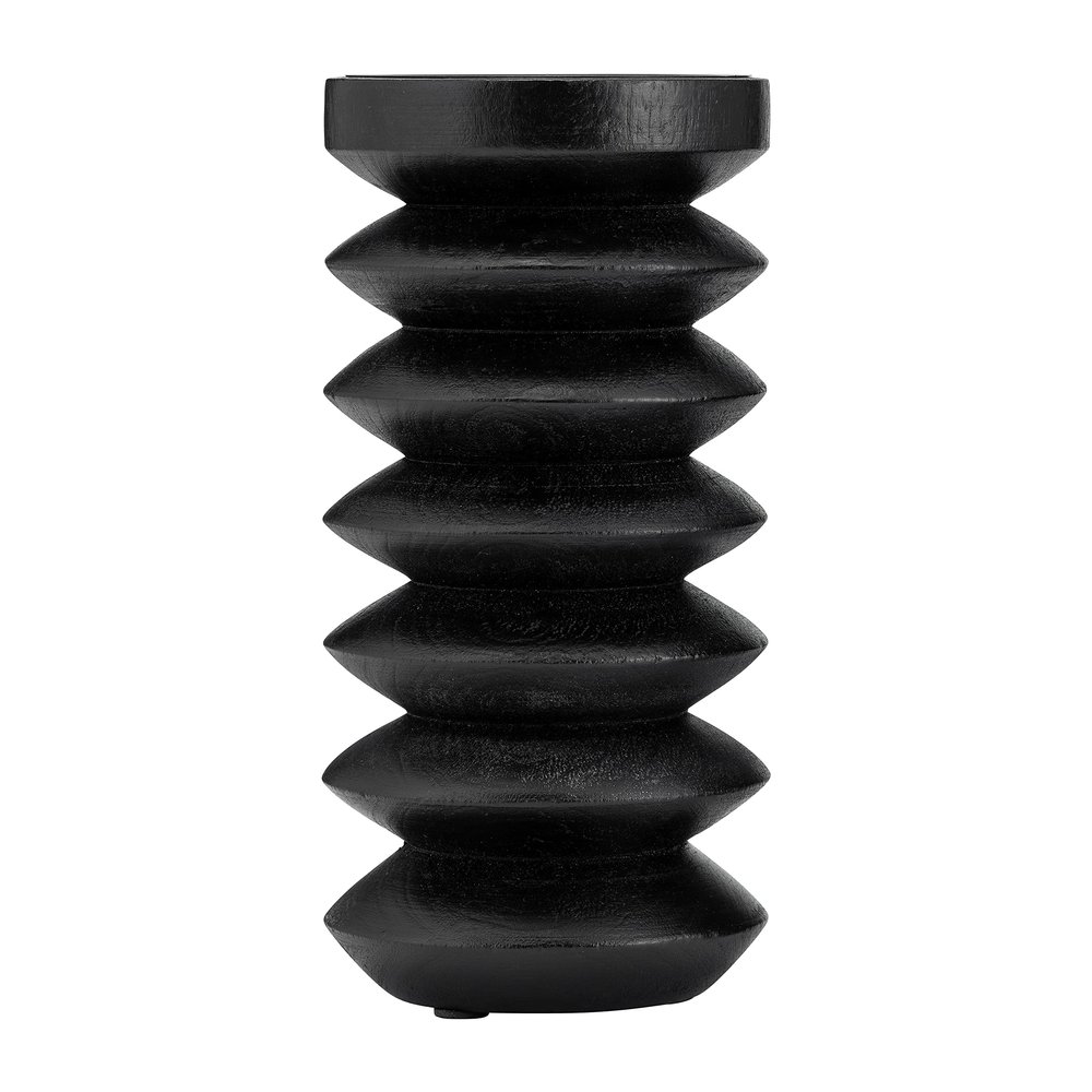 8"Hx4" Diameter, Wood Accordion Candle Holder, Black Finish, Decorative Candle Holder for Centerpieces, Home Decor, and Ambient Lighting and a Decorative Complement