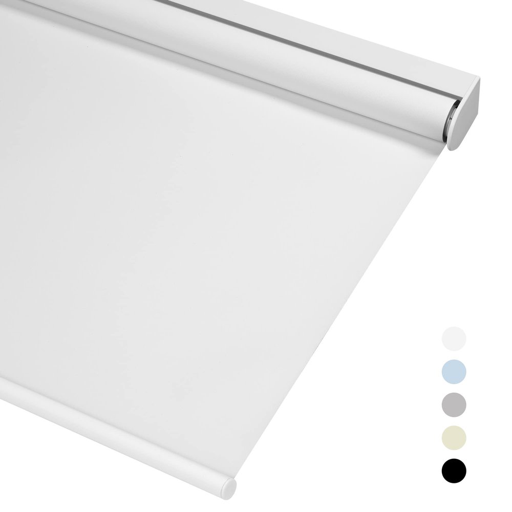 Boolegon Blackout Roller Shades for Windows Cordless Room Darkening Roller Blinds Custom Aluminum Black Out Window Shades for Home Office Bedroom Media Room Sliding Door White
