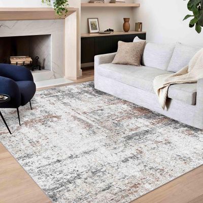 3x5 Rug, Small Area Rug for Living Room, Bedroom, Kitchen, Machine Washable Non-Slip Throw Rug, Modern Abstract Carpet for Entryway Nursery Coffee Table - Durable (Brown Black White)