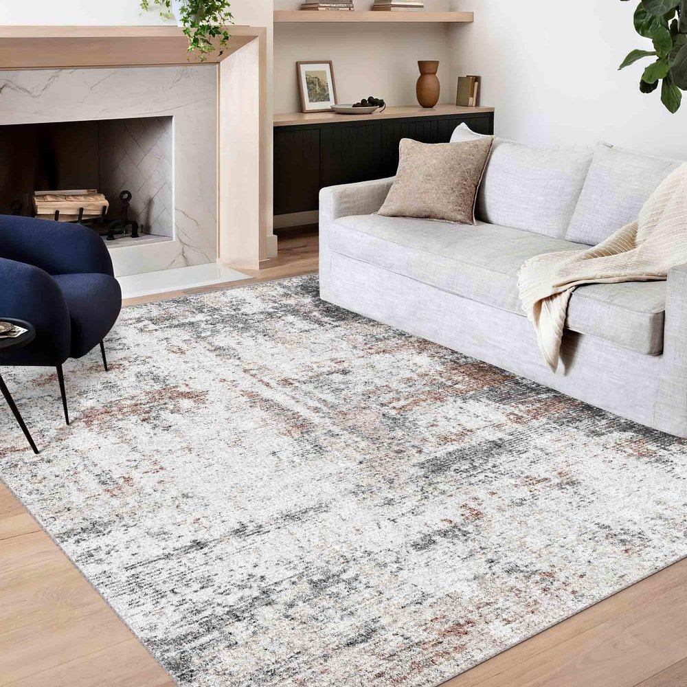 3x5 Rug, Small Area Rug for Living Room, Bedroom, Kitchen, Machine Washable Non-Slip Throw Rug, Modern Abstract Carpet for Entryway Nursery Coffee Table - Durable (Brown Black White)