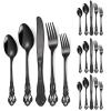 A  HOUSEWARE Black Silverware Royal Flatware Set for 4 Stainless Steel Cutlery Retro Antique Kitchen Utenisl with Flower Design Handle for Resturant Home Festival Parties view 1