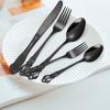 A  HOUSEWARE Black Silverware Royal Flatware Set for 4 Stainless Steel Cutlery Retro Antique Kitchen Utenisl with Flower Design Handle for Resturant Home Festival Parties view 2