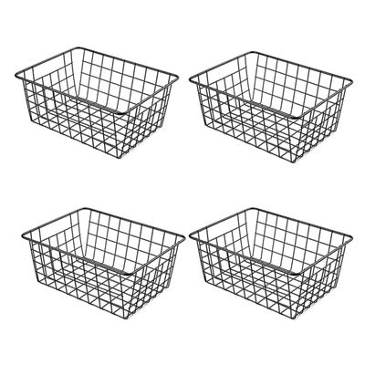 4 Pack Metal Wire Freezer Organizer Bins with Handles, Wire Storage Baskets for Organizing, Small Pantry Baskets