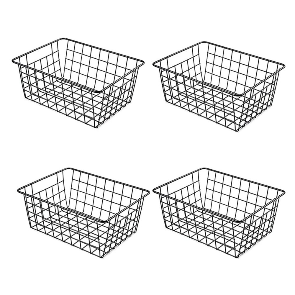 4 Pack Metal Wire Freezer Organizer Bins with Handles, Wire Storage Baskets for Organizing, Small Pantry Baskets