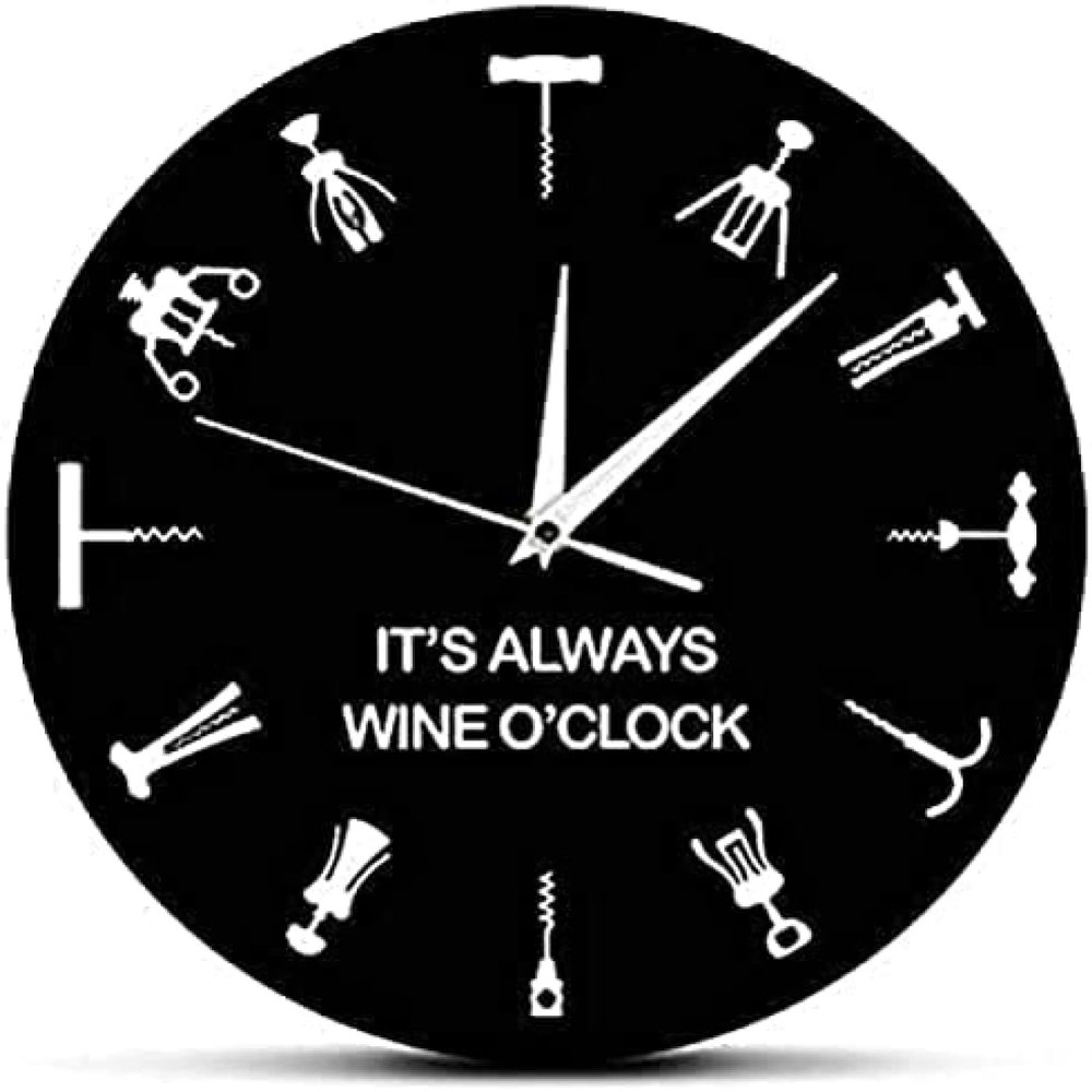 Wall Clock It's Always Wine O'clock Wall Clock Different Cocktail Openers As Numbers Home Bar Wall Decor Bottle Opener Art Wine Lover Gift-30X30cm