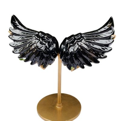 4inch Crystal Angel Wings Figurines with Free Stand, Hand-Carved from Real Natural Stone, Reiki Heal,Crystal Gifts,Home Decoration (Obsidian,4in)