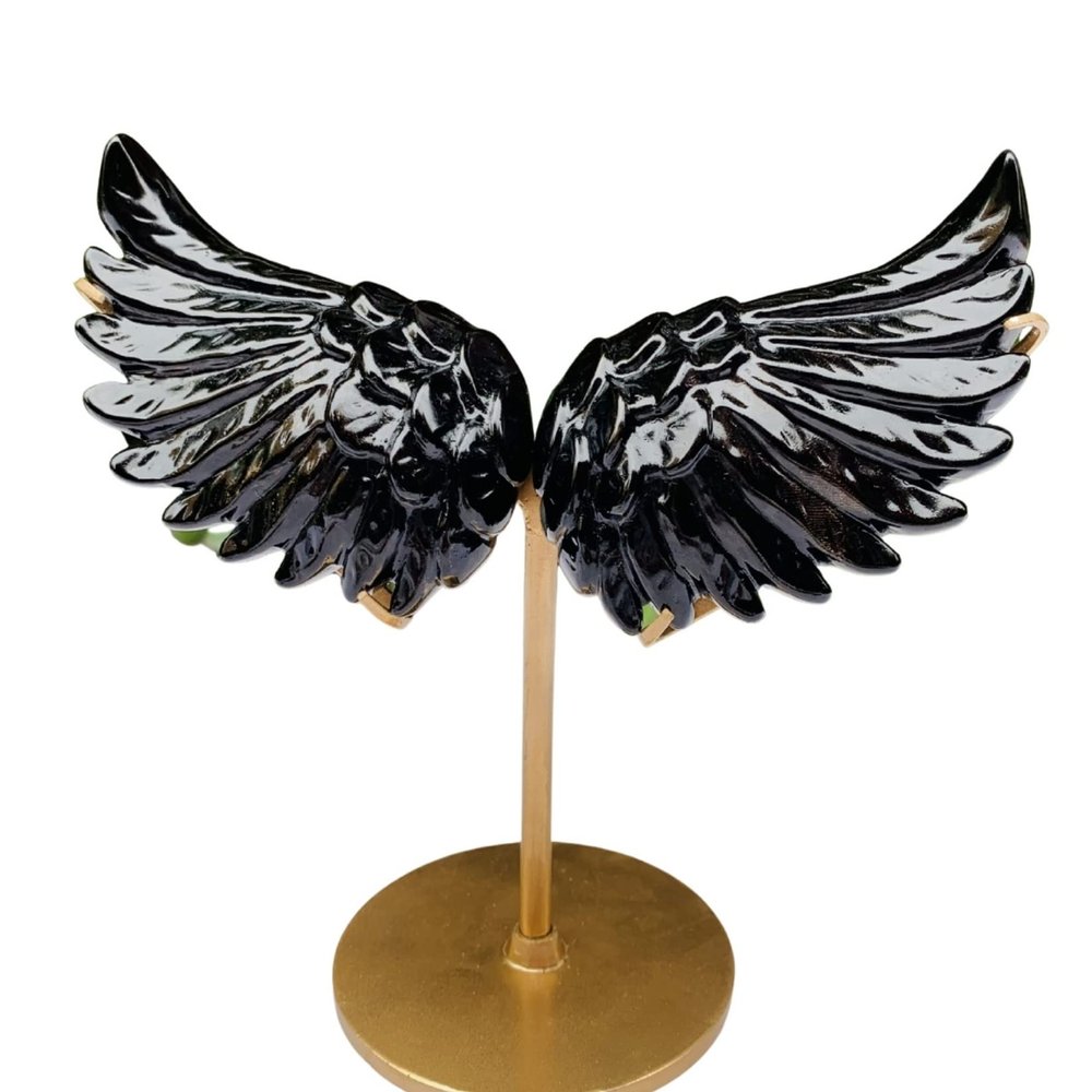 4inch Crystal Angel Wings Figurines with Free Stand, Hand-Carved from Real Natural Stone, Reiki Heal,Crystal Gifts,Home Decoration (Obsidian,4in)