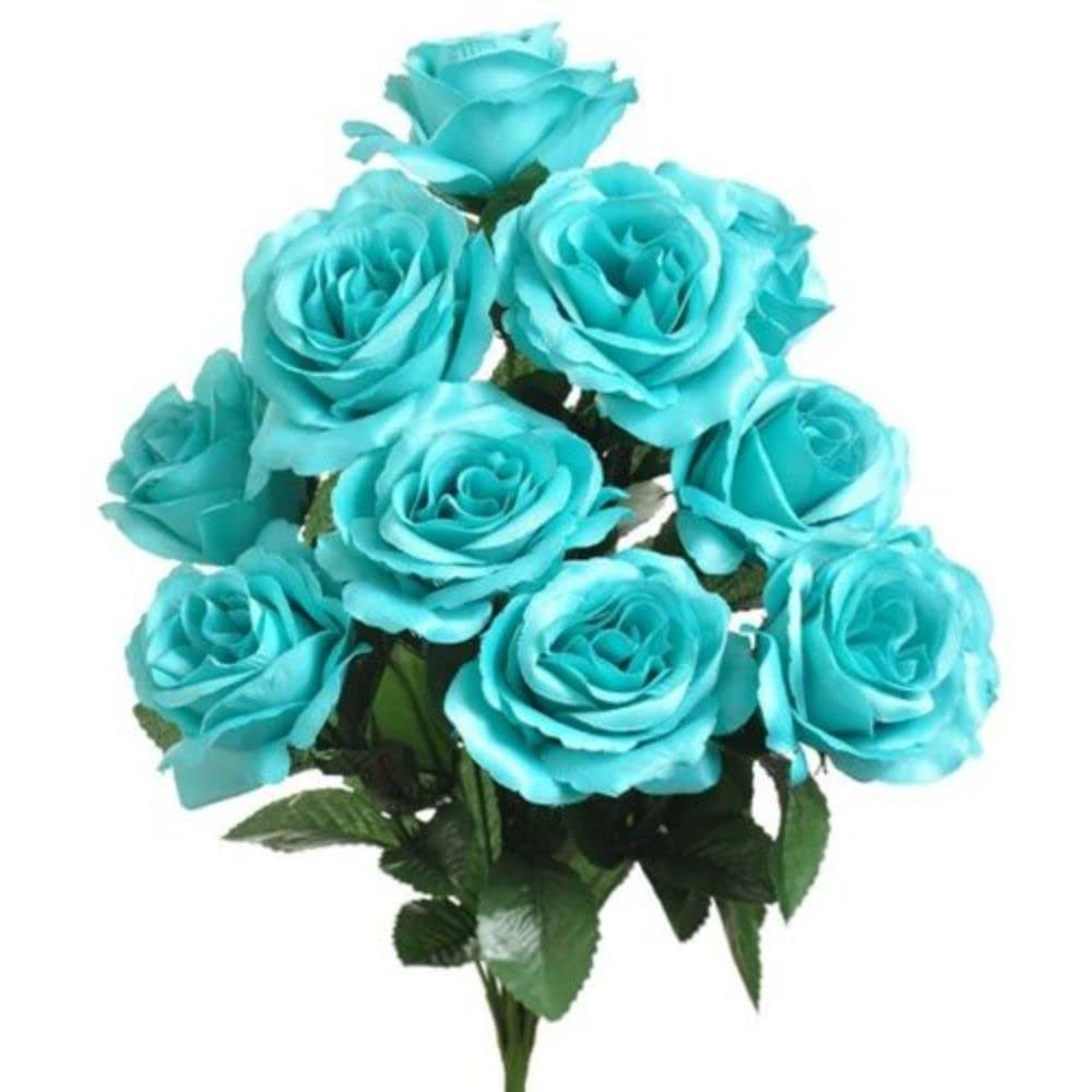 12 Aqua Blue 4" Open Roses Artificial Silk Wedding Flowers Bouquets Teal
