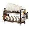 Dish Rack Over Sink Dish Drainer Rack Draining Rack Dish Drying Rack Cutlery Drainer with Drip Tray 2 Tier Stainless Steel Metal Home Multifunctional Pull-out Dripprevent Rust (Black,42.5X17X32cm) view 1