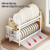 Dish Rack Over Sink Dish Drainer Rack Draining Rack Dish Drying Rack Cutlery Drainer with Drip Tray 2 Tier Stainless Steel Metal Home Multifunctional Pull-out Dripprevent Rust (Black,42.5X17X32cm) view 3