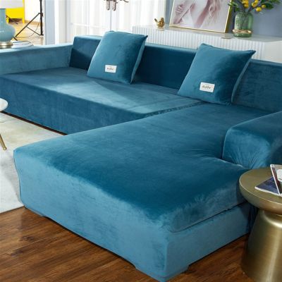 MIPOPS Velvet Sofa Cover Thick Elastic Couch Cushion for Living Room Sofa Cover Sofa Cover Armchair Cover L-Shaped Chaise Seat Cover(Lake Blue,Pillowcase - 1PCS)