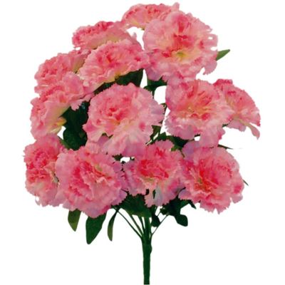 14 x Carnation Silk Flowers, 17" Bush, Artificial, Wedding Bouquet, Fake Faux (Baby Pink)