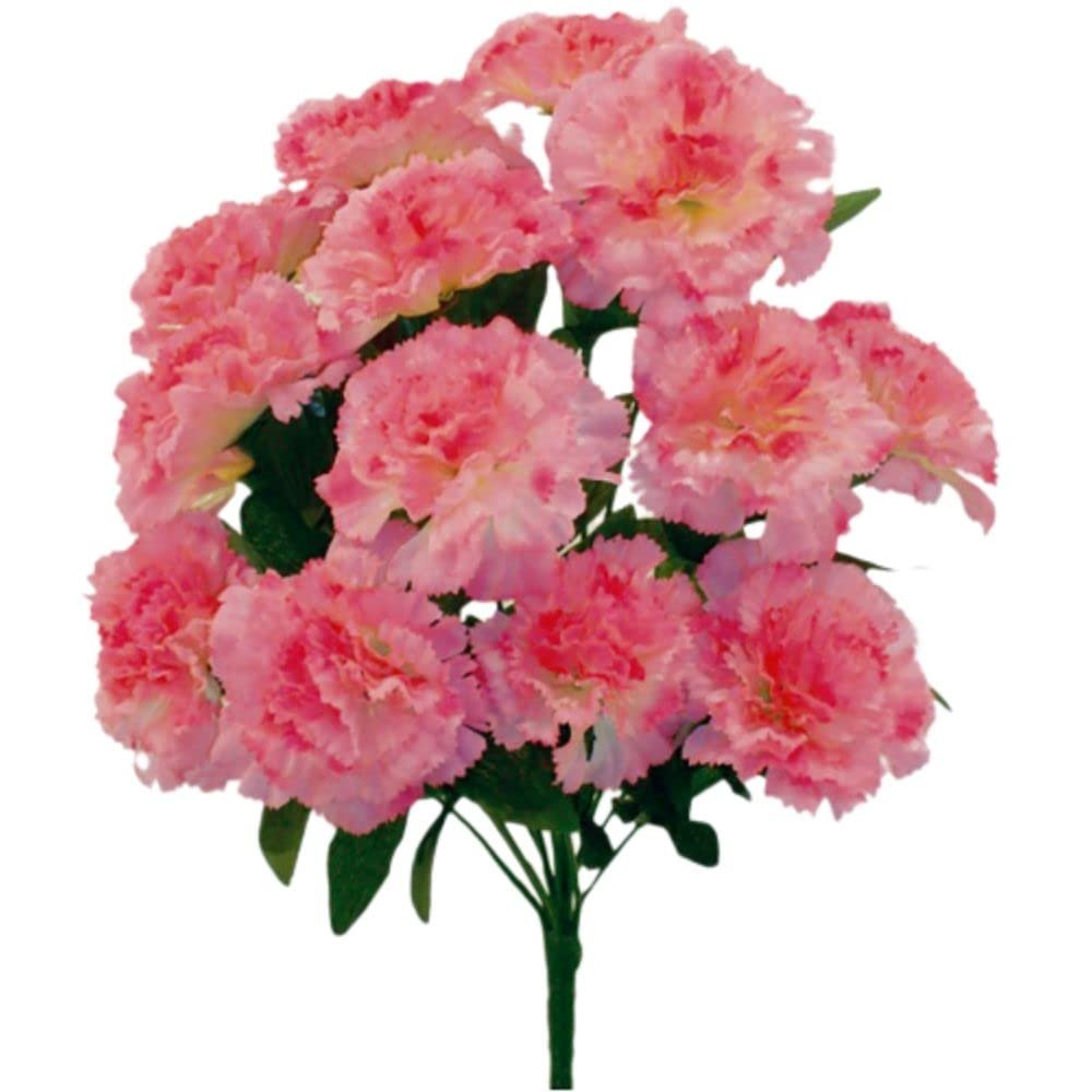 14 x Carnation Silk Flowers, 17" Bush, Artificial, Wedding Bouquet, Fake Faux (Baby Pink)