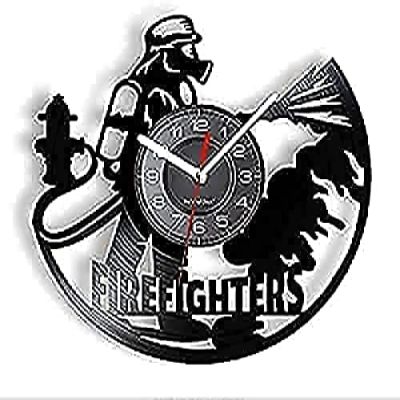Non Ticking Wall Clock 12 Inches Outdoor Fire Fighting Vinyl Fire Recorder Helm Uniform Wall Clock Firefighters Gift Clock Mechanism