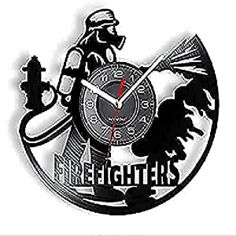 Non Ticking Wall Clock 12 Inches Outdoor Fire Fighting Vinyl Fire Recorder Helm Uniform Wall Clock Firefighters Gift Clock Mechanism