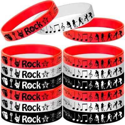 Oringaga 24PCS Rock and Roll Silicone Bracelets Rubber Wristbands -Music Party Favors Music Notes Party Decorations Musican Guitar Audio Record Microphone Rap Birthday