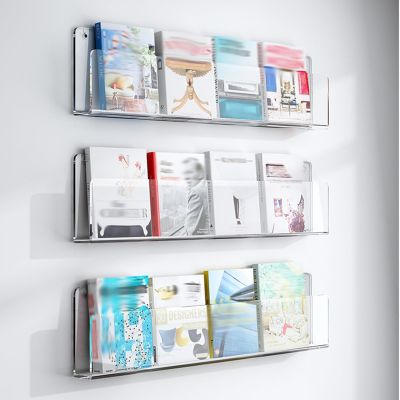 ZJKXJH 3 PC Wall Magazine Rack Acrylic, Hanging Space Saver Brochure Holder, Literature Storage Bookshelf for Bedroom, Playroom, Nursery (Color : Clear, Size : L - 80cm)