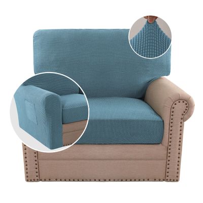 H.VERSAILTEX Multi-Pieces Chair Covers Stretch Couch Covers Form Fitted Seat and Back Cushions Covers (1 Seat Cover Plus 1 Back Cusion Cover, Bonus 2 Armrest Covers), Storm Blue