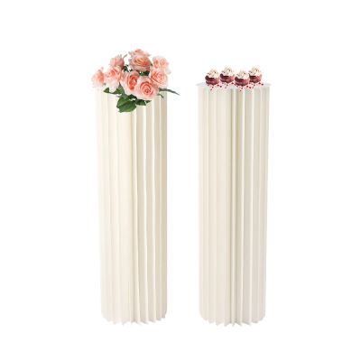 2PCs Wedding Centerpieces Cardboard Vases, H: 39.4xDia: 11.4 Foldable Cardboard Centerpiece Display Tall Flower Vase Flowers Stand Elegant Bulk Weddings Decoration Table Cylinder Centerpiece Stands