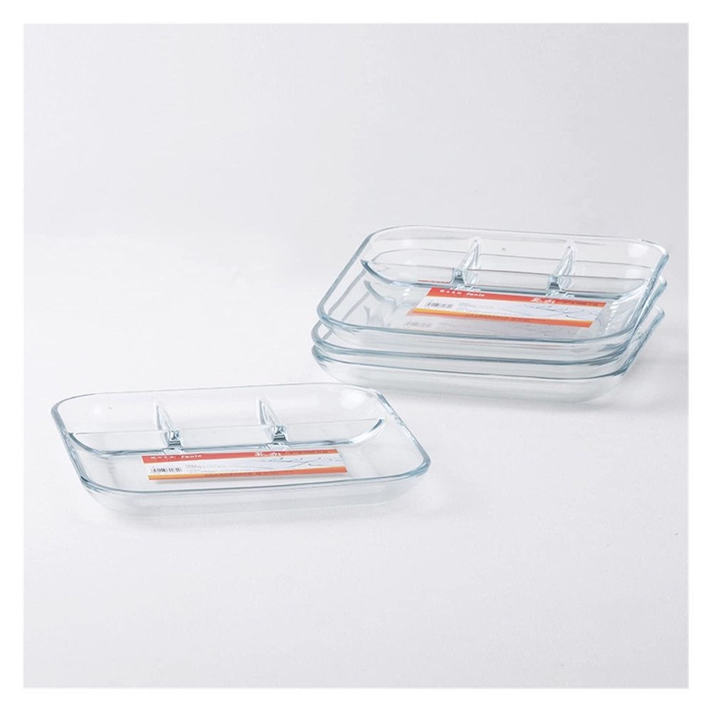 2Pcs Tempered Glass Divided Plates with 4 Compartments, Snacks Divided Plates for Adults (Size : 10")