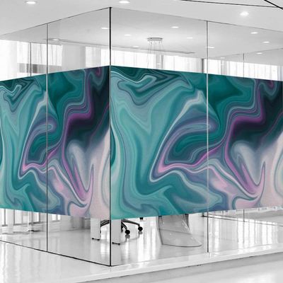 Aqua Pink Decorative Privacy Window Film, No Glue Decor Static Cling Glass Sticker, Anti-UV Window Tint for Home or Office, Marble Print Abstract Color Formation 31.5Wx47.2L-inch x2 Pcs