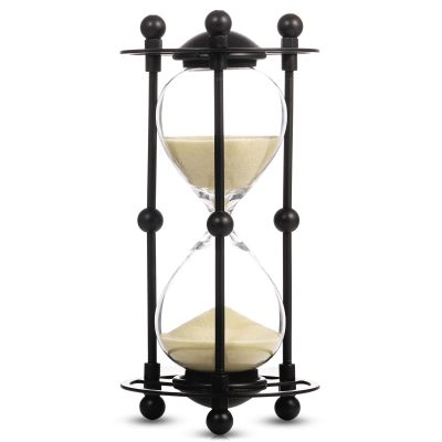 Decorative 15 Minute Hourglass Sand Timer - Vintage Sand Clock Desk Decor for Home Office in Black Metal & Apricot Sand