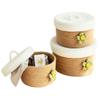 Round Storage Basket with Lid/Hand-Woven Storage Bucket/Cotton Rope Storage Box for Storing Snacks Cosmetics Plants, Daisy Decoration Basket,Set of 3 (9.4 "x6.3"/8.3 "x5.1"/7.1 "x3.5") - White/Khaki view 1
