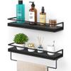Meangood Floating Shelves Wall Mounted Set of 2, Wall Shelf with Towel Bar Rustic Wood Wall Storage Shelves for Bedroom,Living Room,Bathroom, Kitchen Black view 1