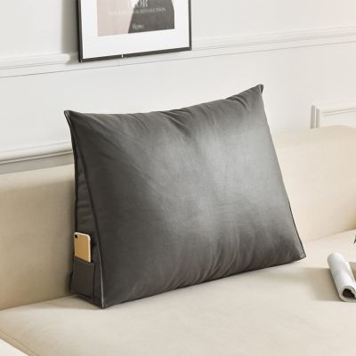 Lumbar Back Support Cushion for Sofa, Waterproof PU Leather Backrest Pillow for Bed/TV/Sofa, Waist Support Reading Pillow with Removable Cover and Zipper (Grey,60 * 50 * 20cm)