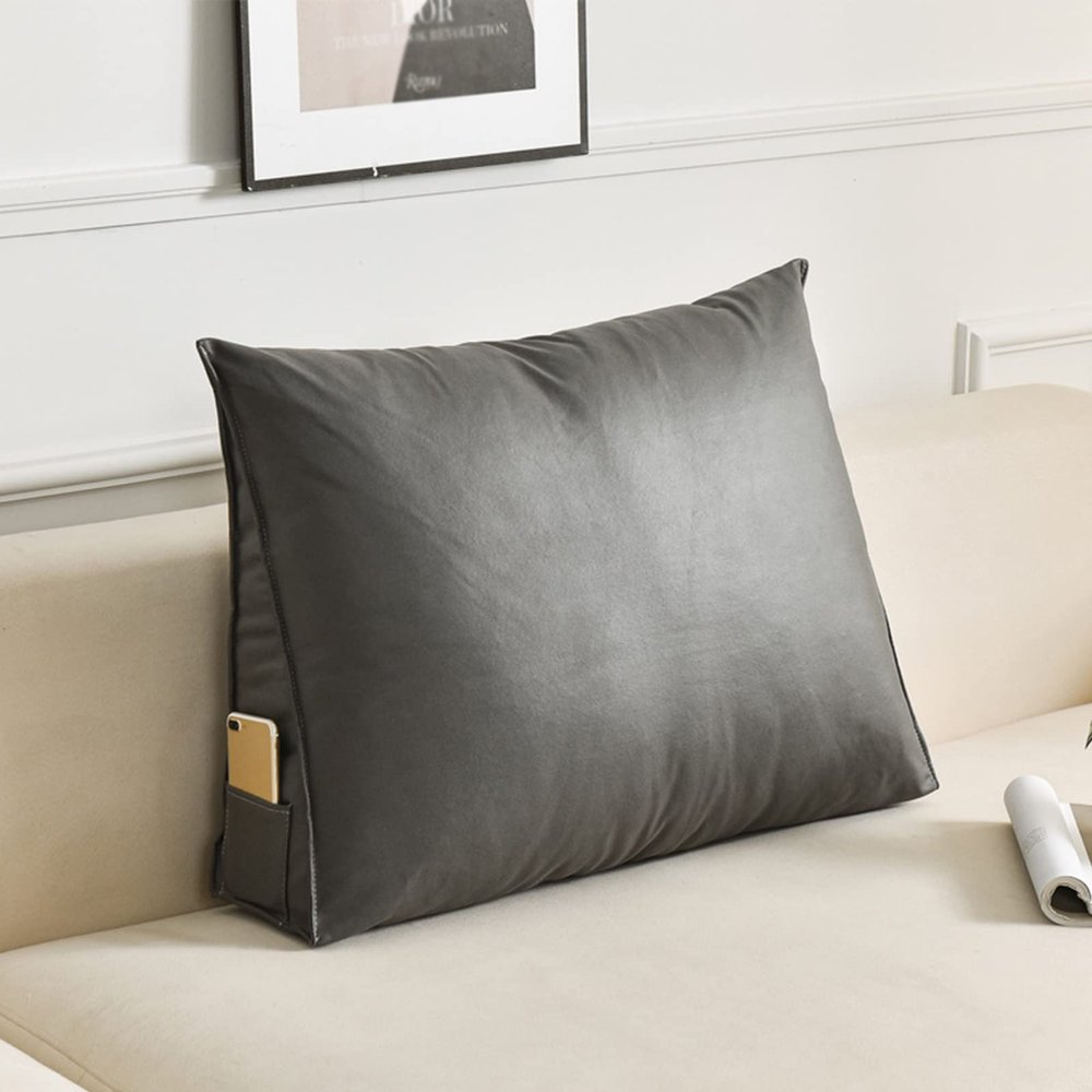 Lumbar Back Support Cushion for Sofa, Waterproof PU Leather Backrest Pillow for Bed/TV/Sofa, Waist Support Reading Pillow with Removable Cover and Zipper (Grey,60 * 50 * 20cm)