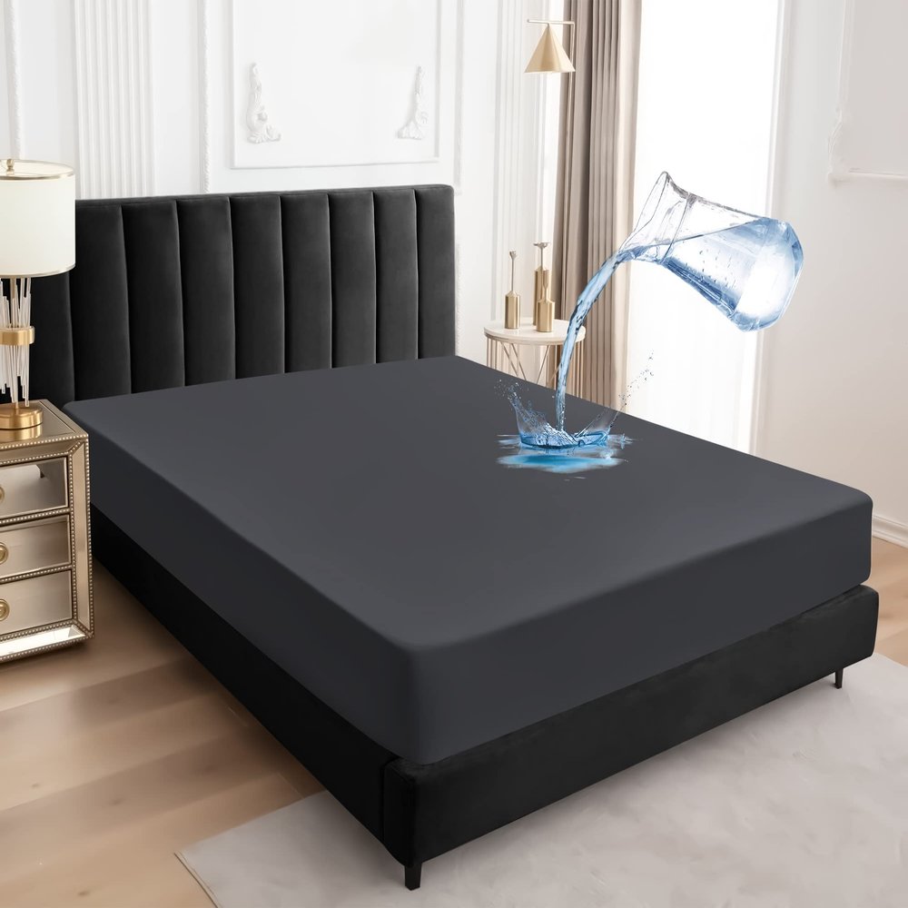 Sufdari Full Size Mattress Protector,Waterproof Mattress Protector,Fitted Sheet Style Mattress Cover with 18" Deep Pocket,Washable and Comfortable-Deep Gray,Full