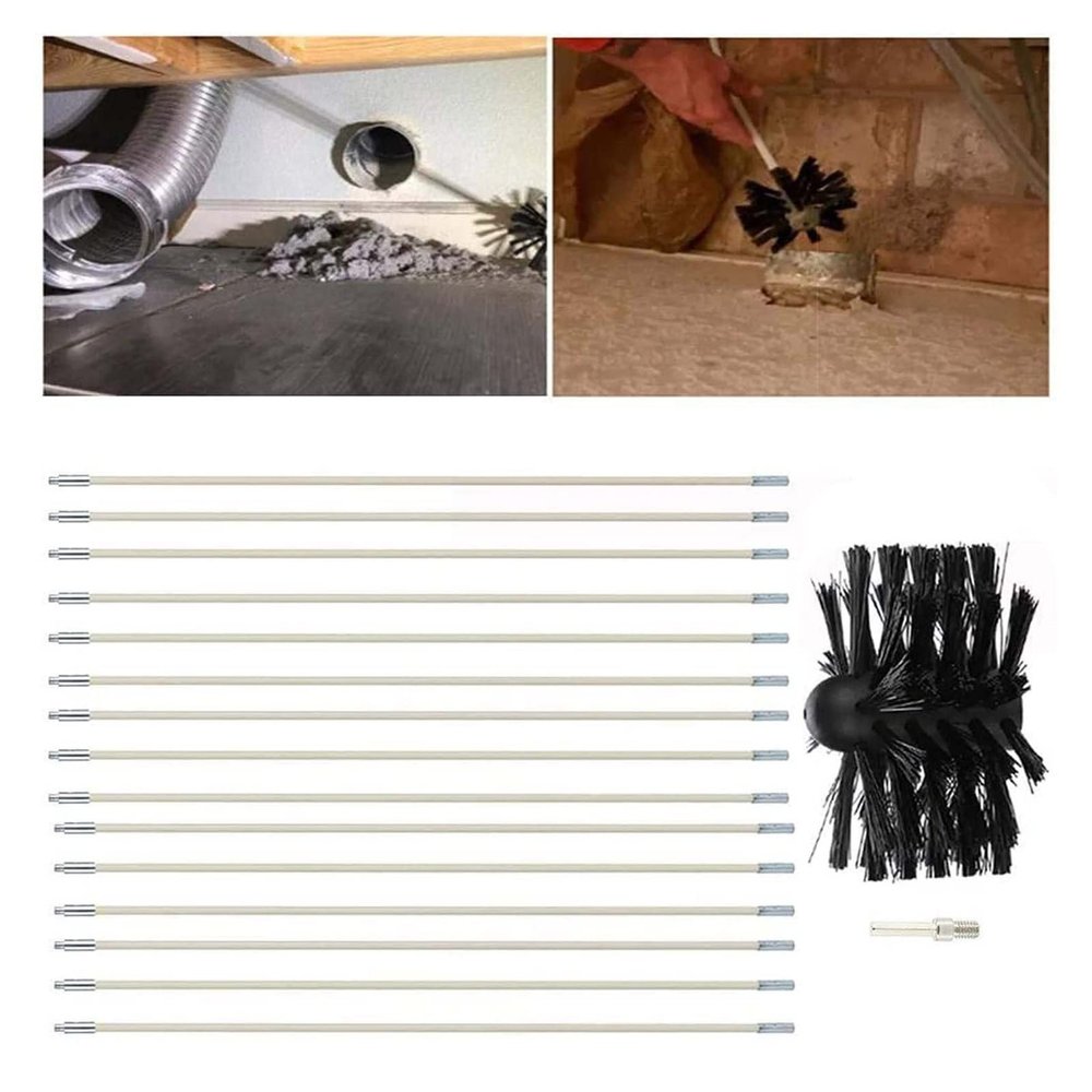 chimney sweep kit Dryer Vent Cleaner Kit,Chimney Cleaning Brush Flexible Lint Brush With Drill Attachment, Easy Cleaning, Synthetic Brush Head, Use With Or Without A Power Drill ( Color : 15 Rods , Si
